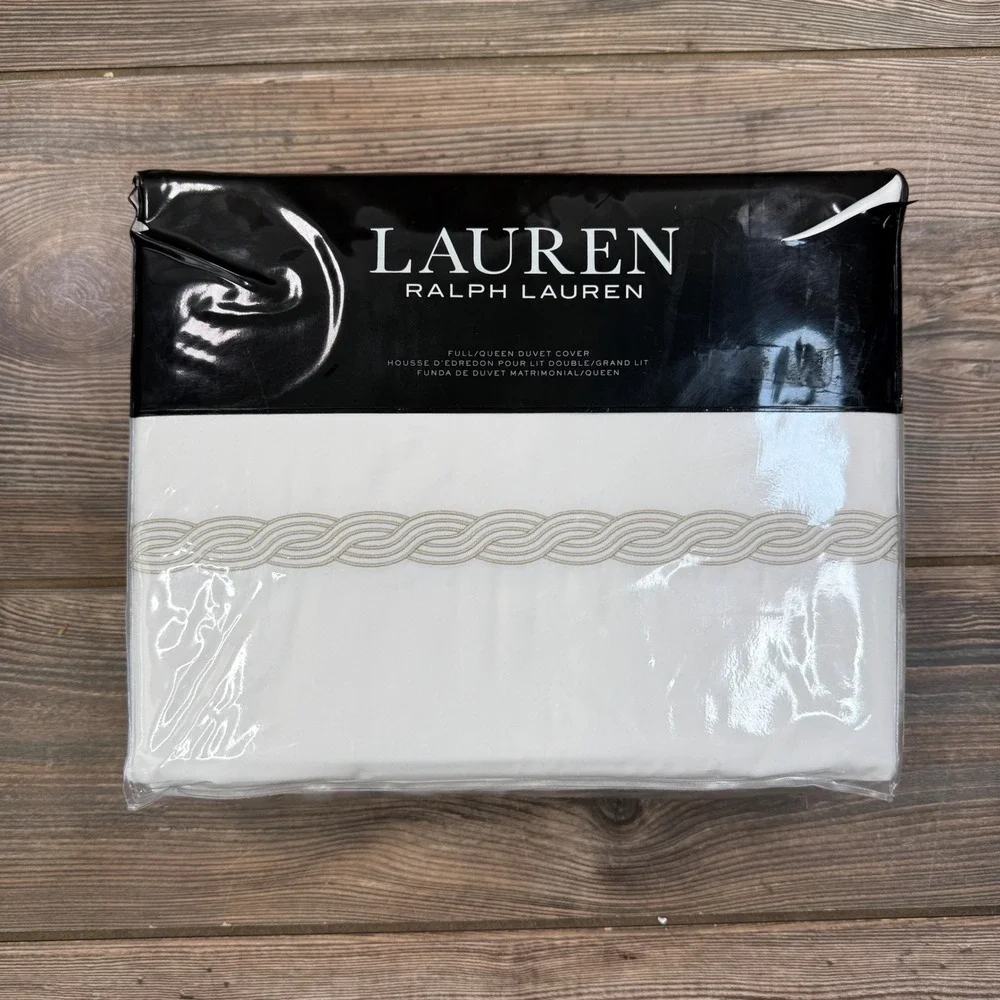 Ralph Lauren Spencer Duvet Cover‎ Full/Queen White Flax Cable Embroidery NEW